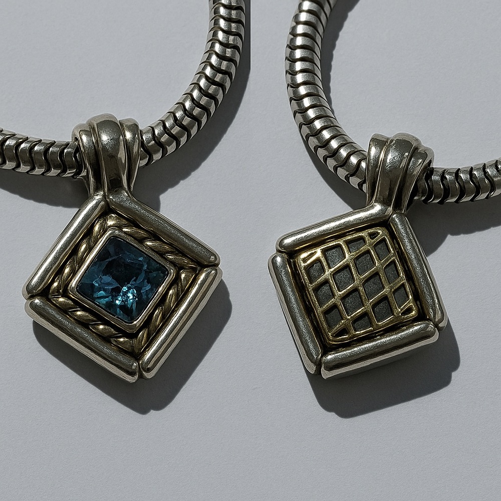 David Wysor Designer Double Sided Necklace Blue Topaz 18K Gold